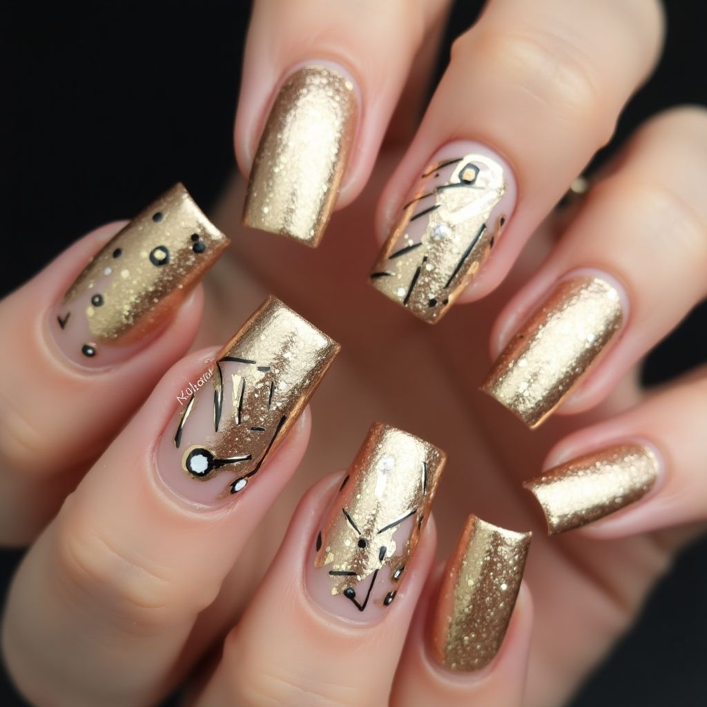 Gold Square Nail Design