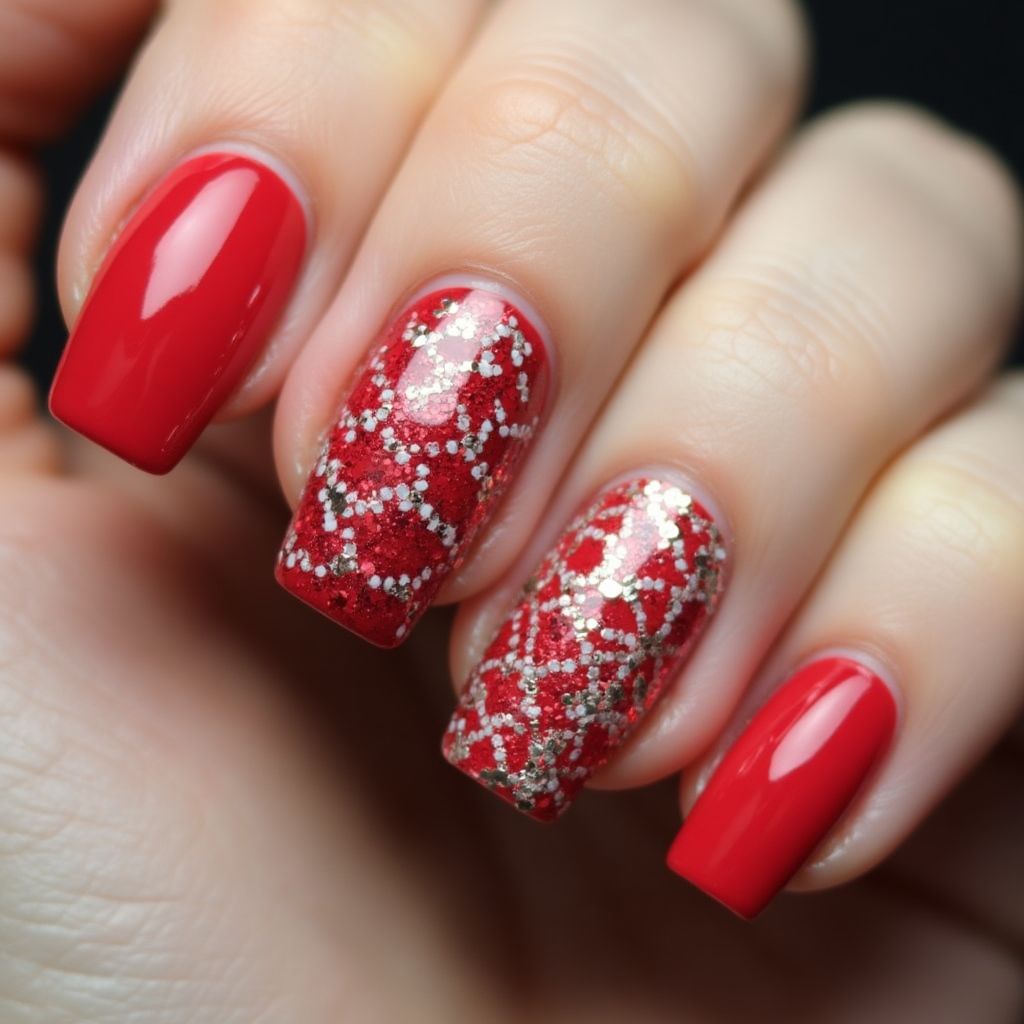 Red Square Nail Design