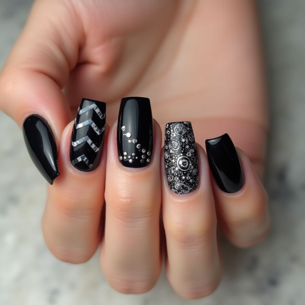 Black Square Nail Design