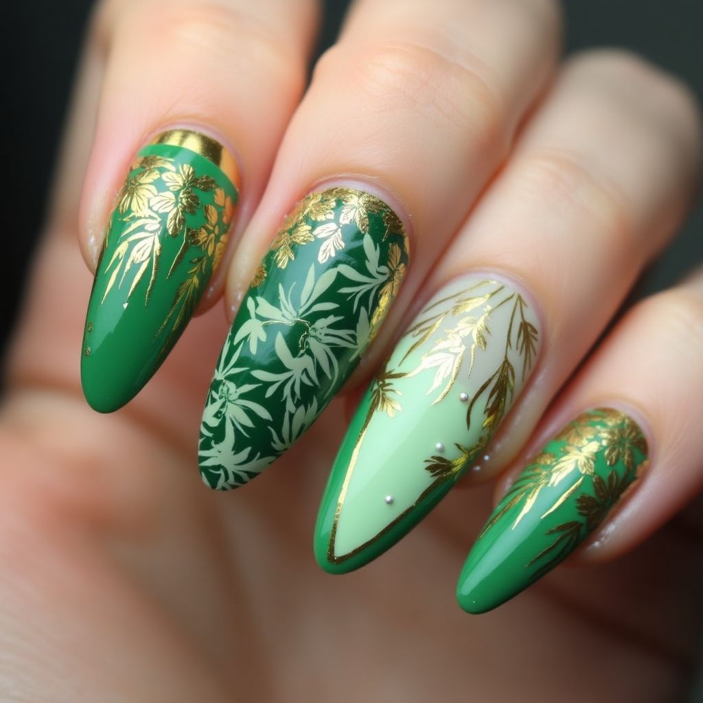 Green Coffin Nail Design