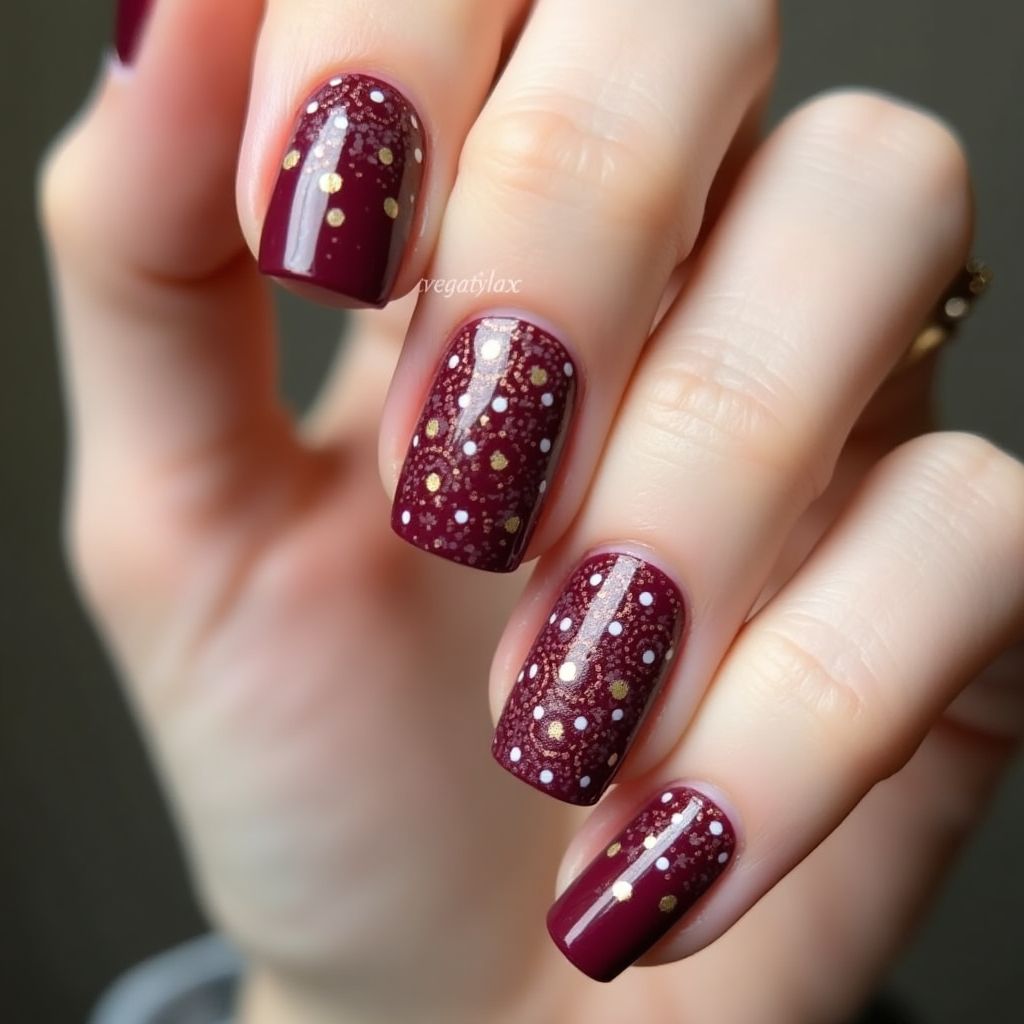 Burgundy Dotting Nail Design