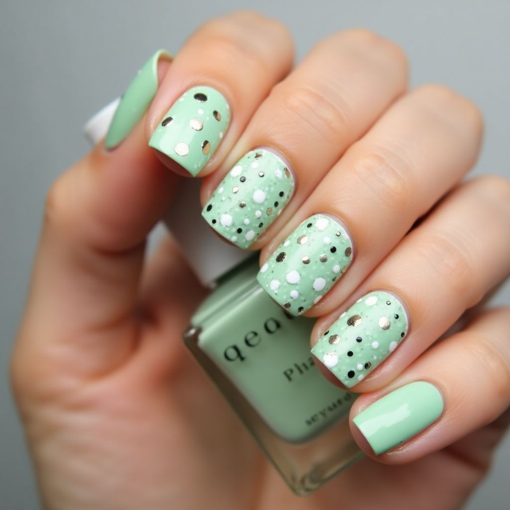 Mint Green Dotting Nail Design
