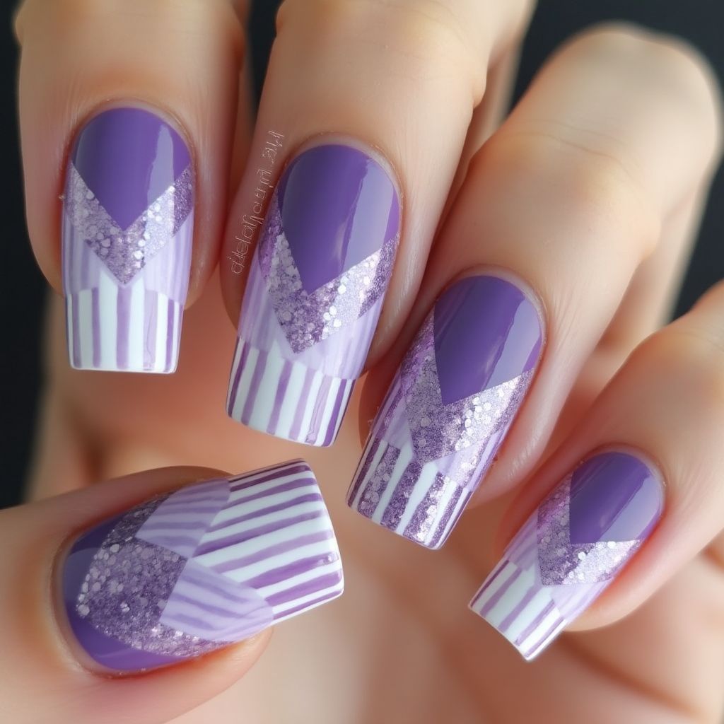 Purple Stripes And Lines Nail Design