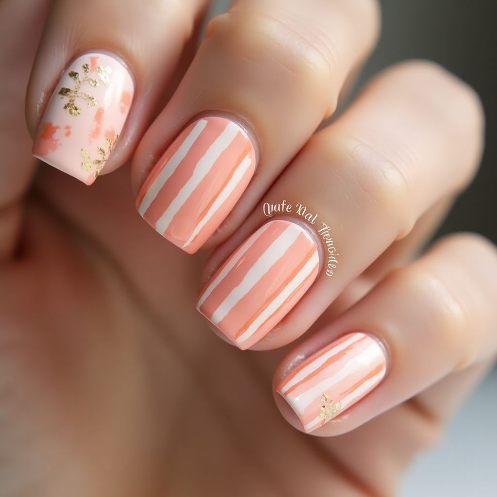 Peach Stripes And Lines Nail Design