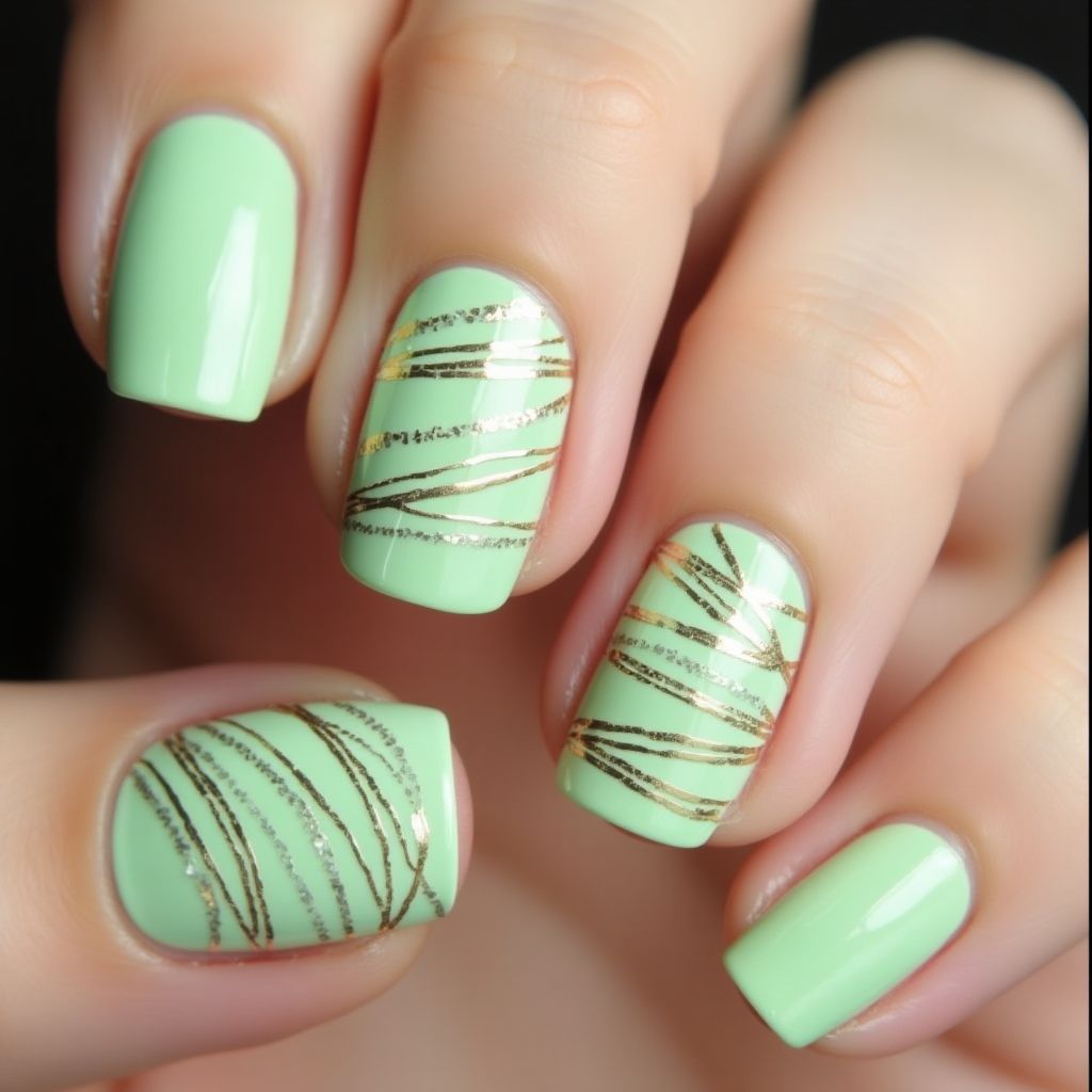 Pastel Green Stripes And Lines Nail Design