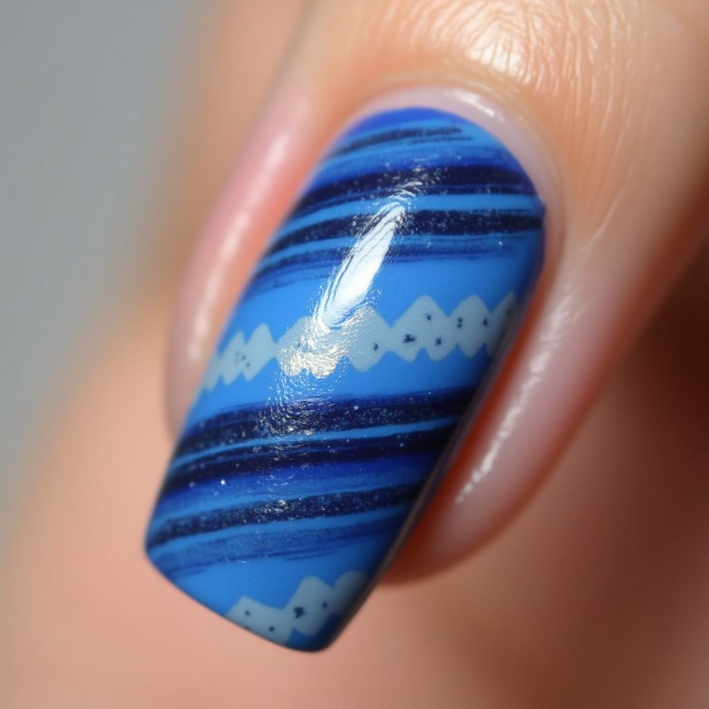 Blue Stripes And Lines Nail Design