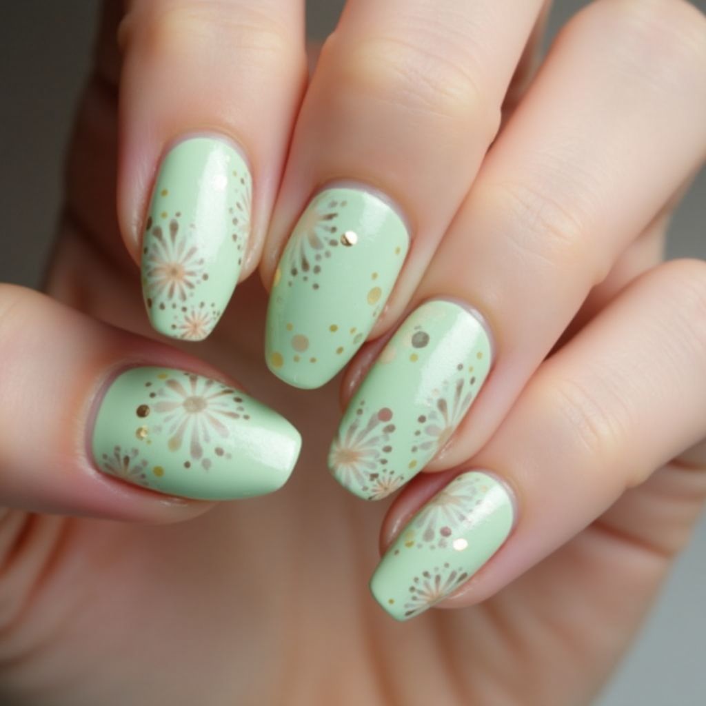 Pastel Green Dotting Nail Design