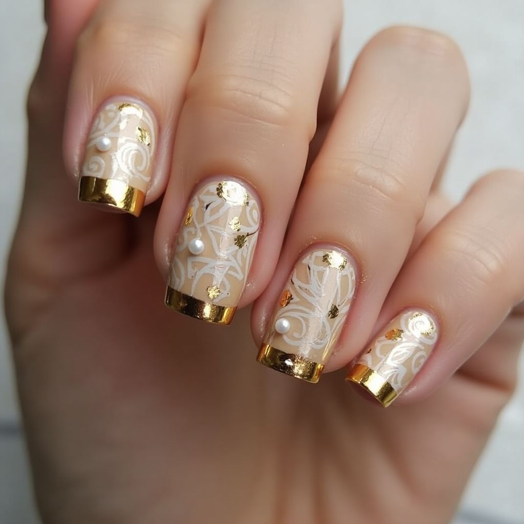 Gold Freehand Art Nail Design