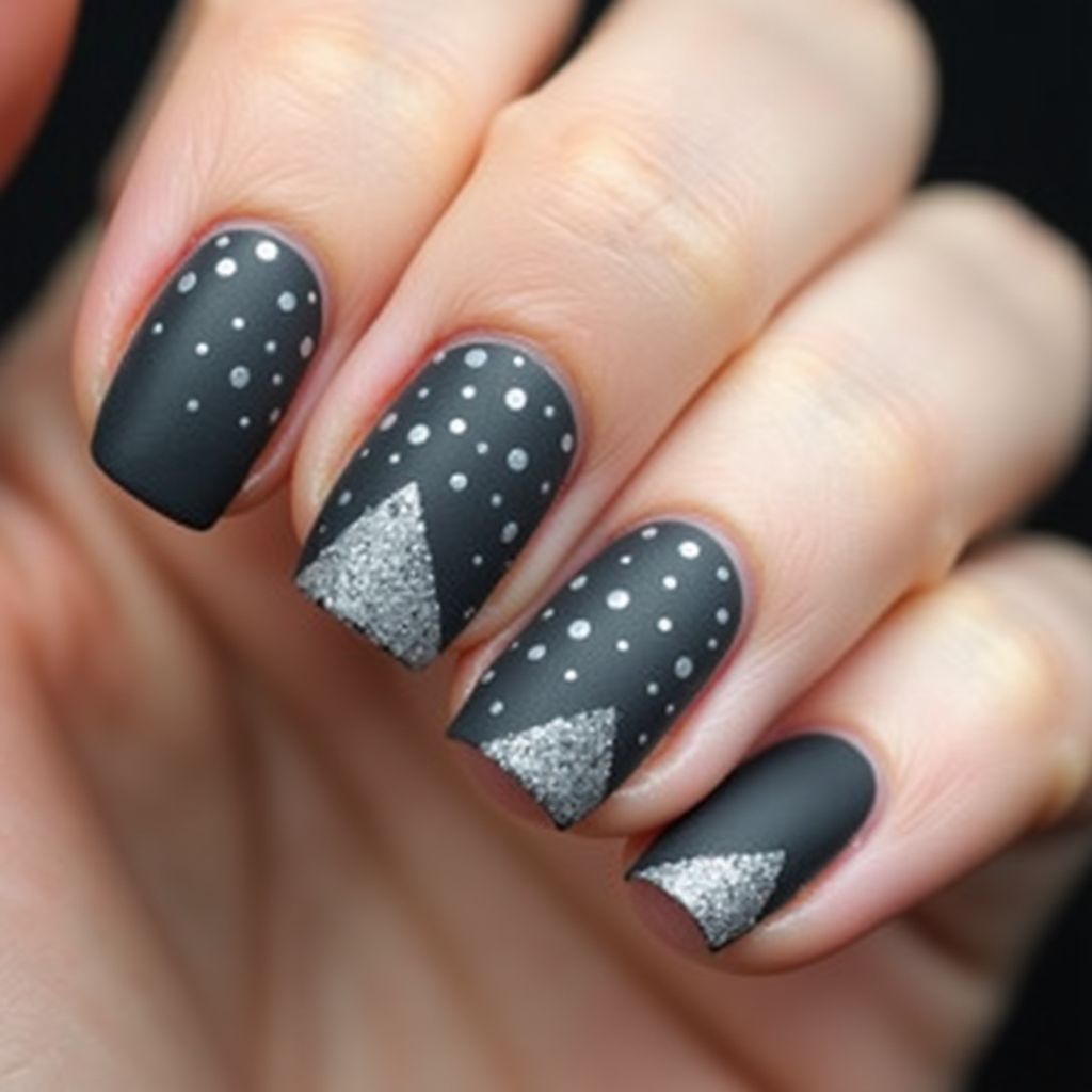 Charcoal gray Dotting Nail Design