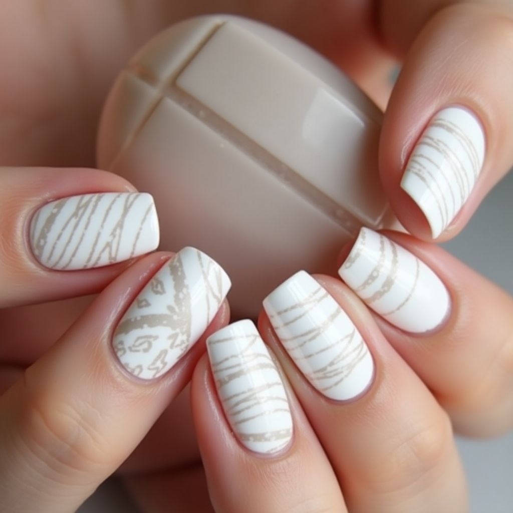 White Stripes And Lines Nail Design