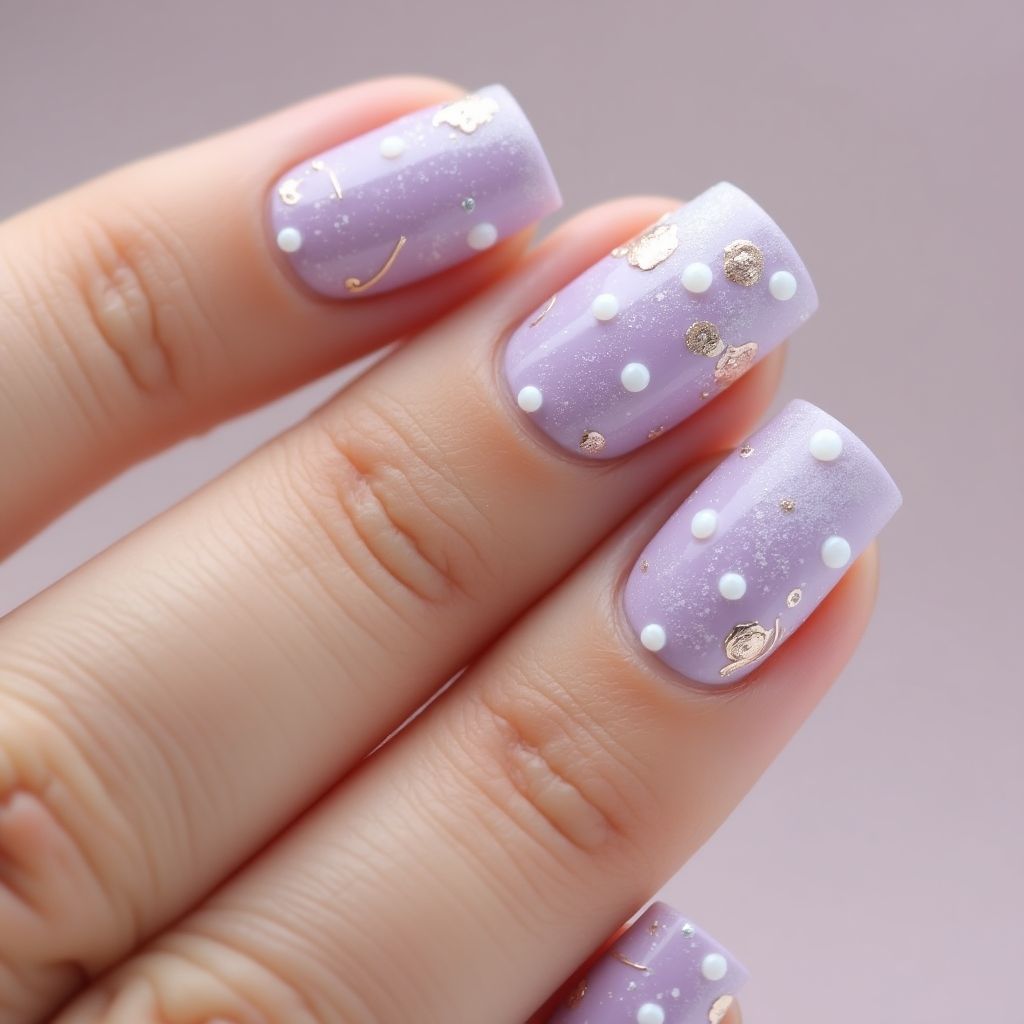 Lavender Dotting Nail Design