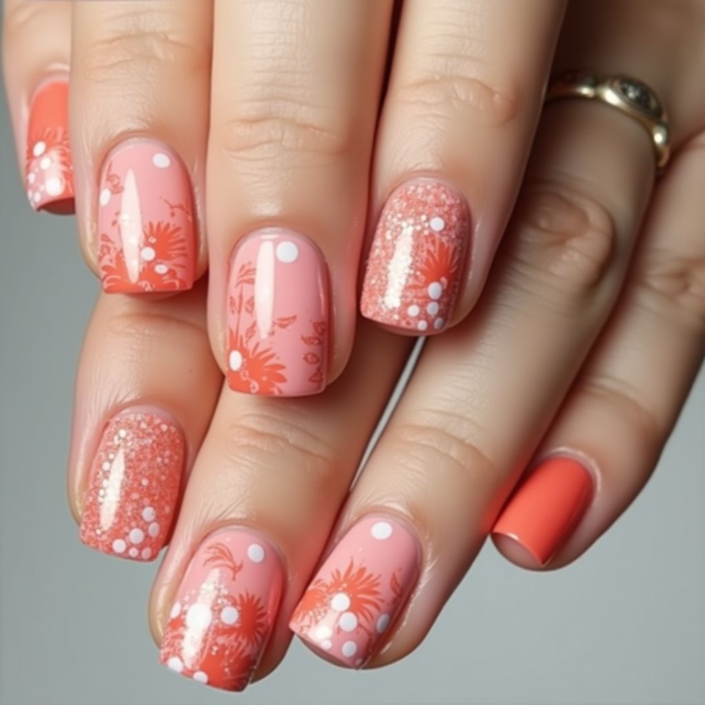 Coral Dotting Nail Design