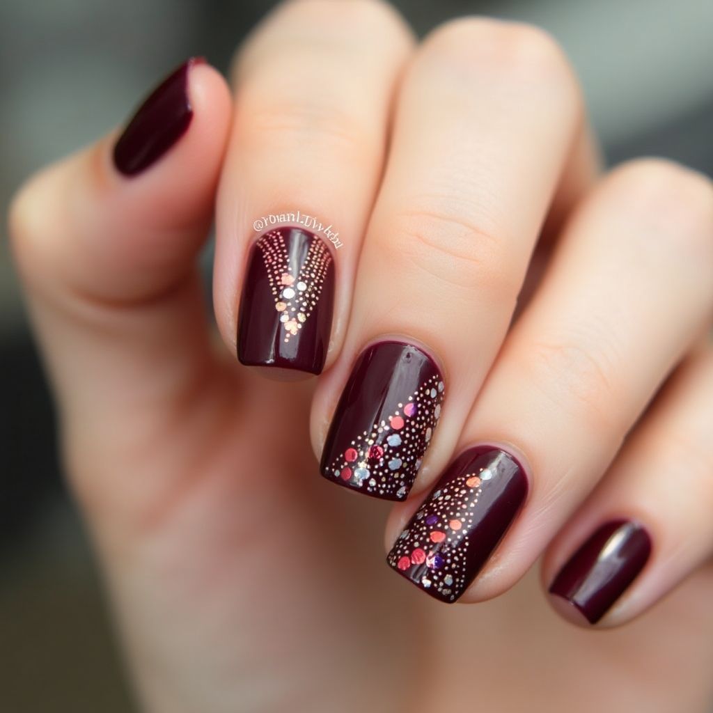 Burgundy Dotting Nail Design