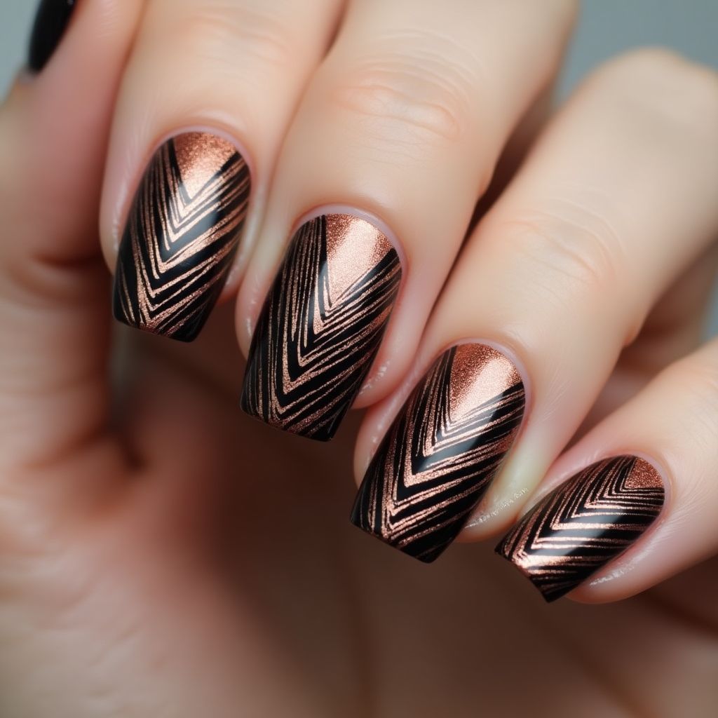 Copper Stripes And Lines Nail Design