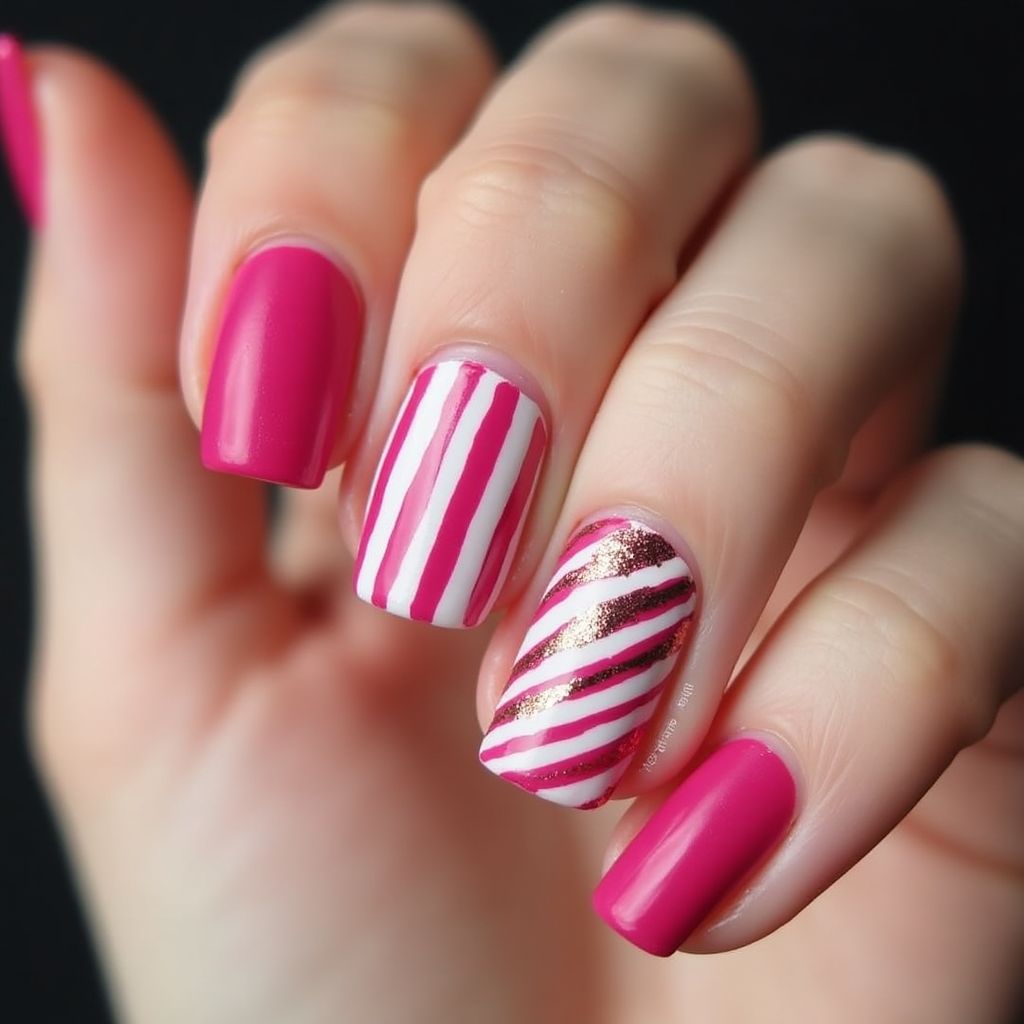 Fuchsia Stripes And Lines Nail Design