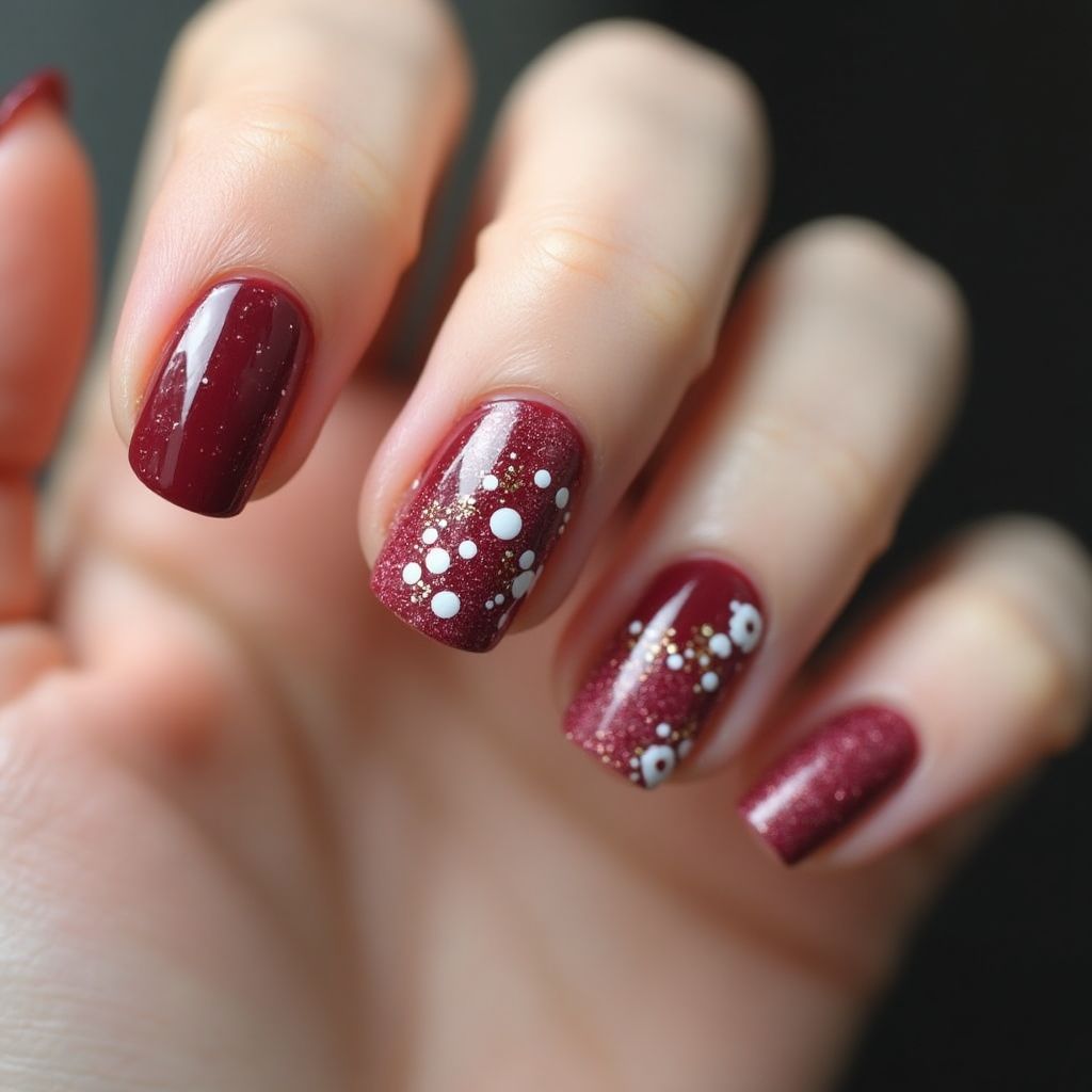 Burgundy Dotting Nail Design
