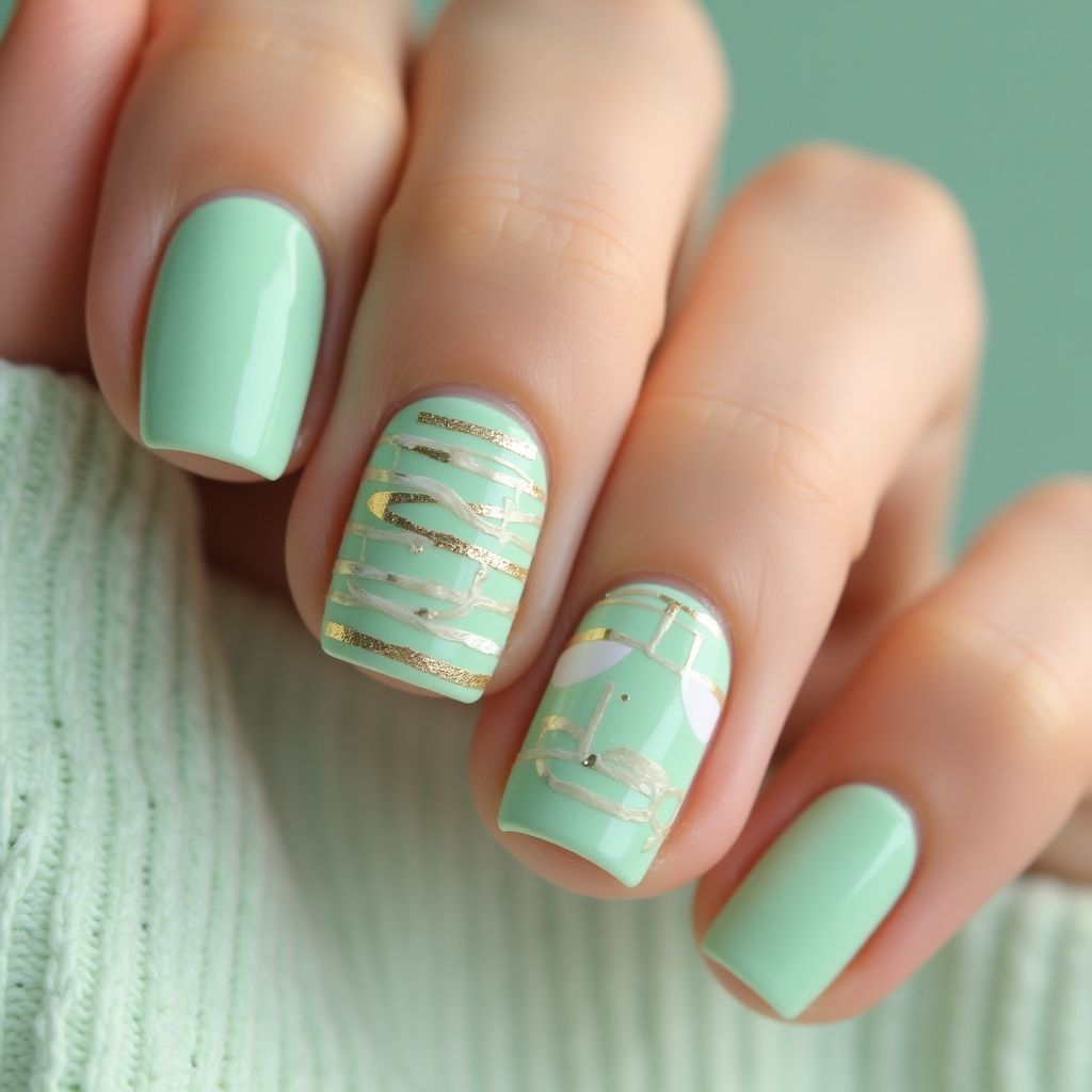 Pastel Green Stripes And Lines Nail Design