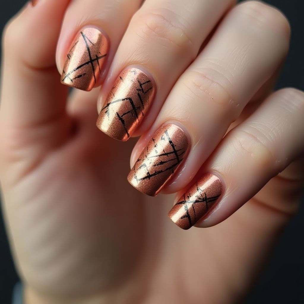 Copper Stripes and lines Nail Design