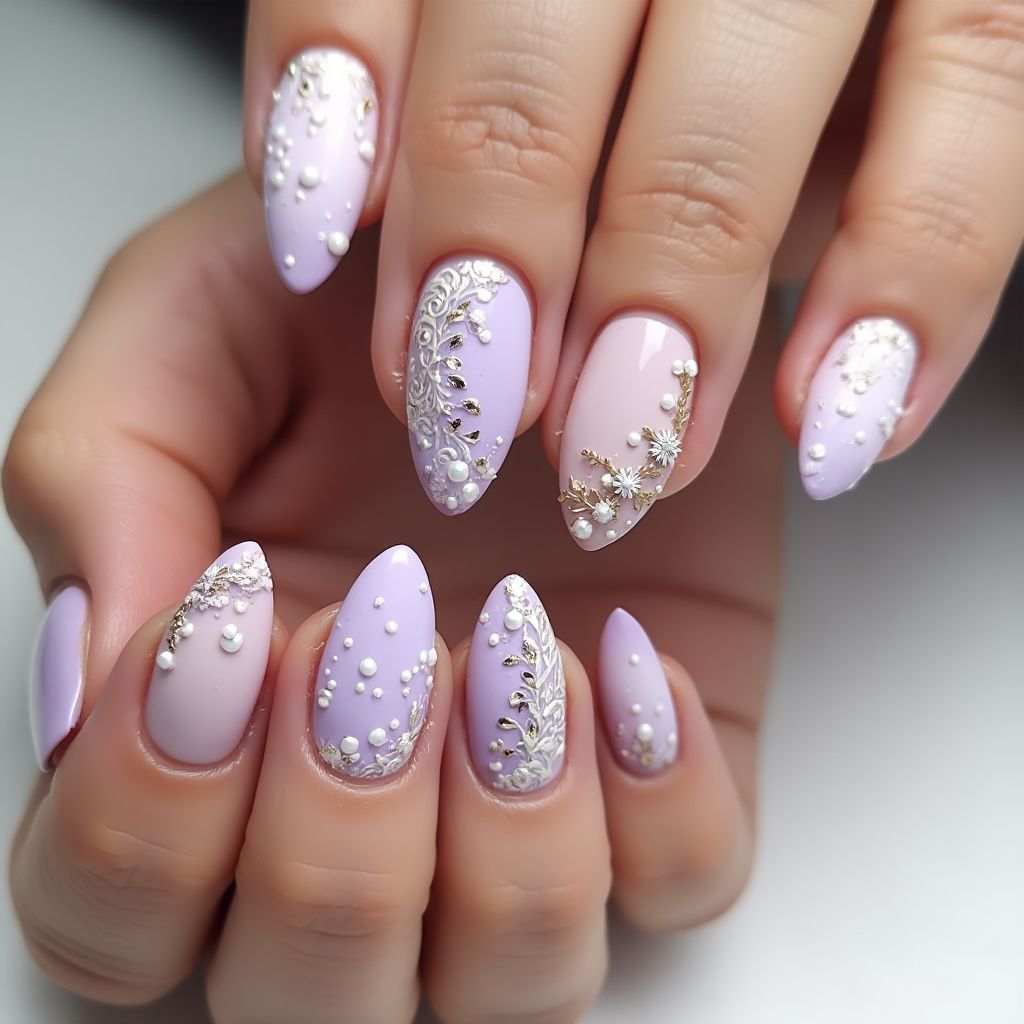 Pastel Purple Freehand Art Nail Design
