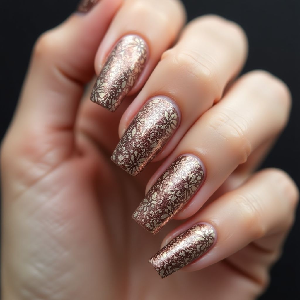 Bronze Freehand Art Nail Design