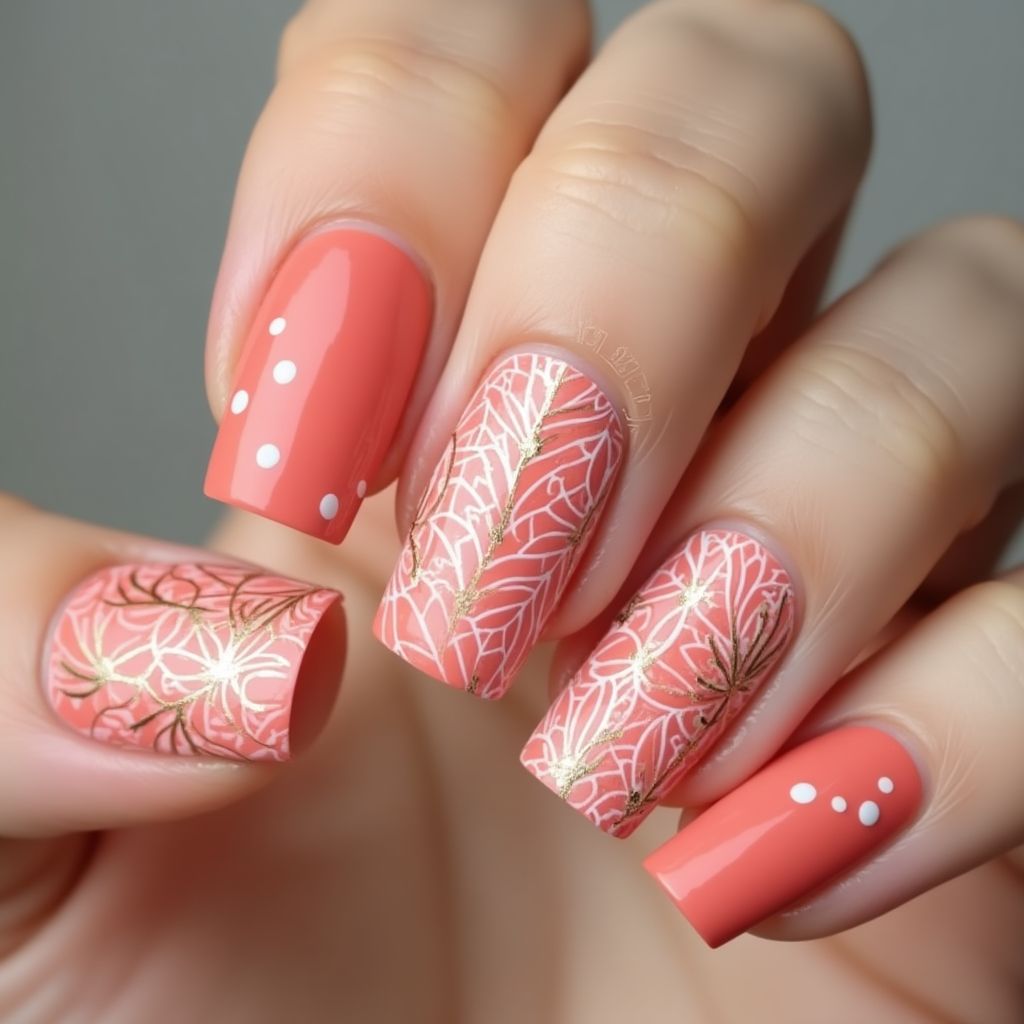 Coral Freehand Art Nail Design