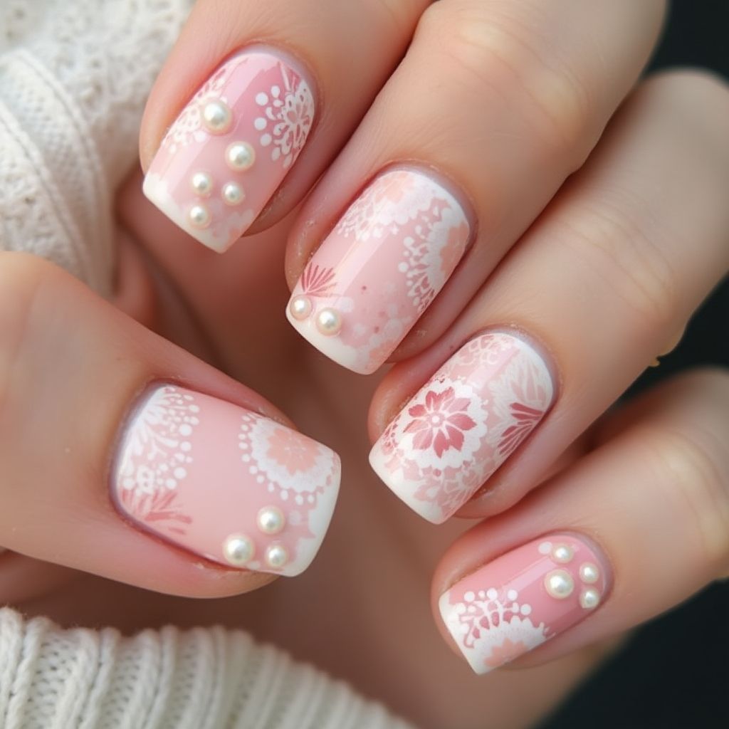 Baby Pink Freehand Art Nail Design