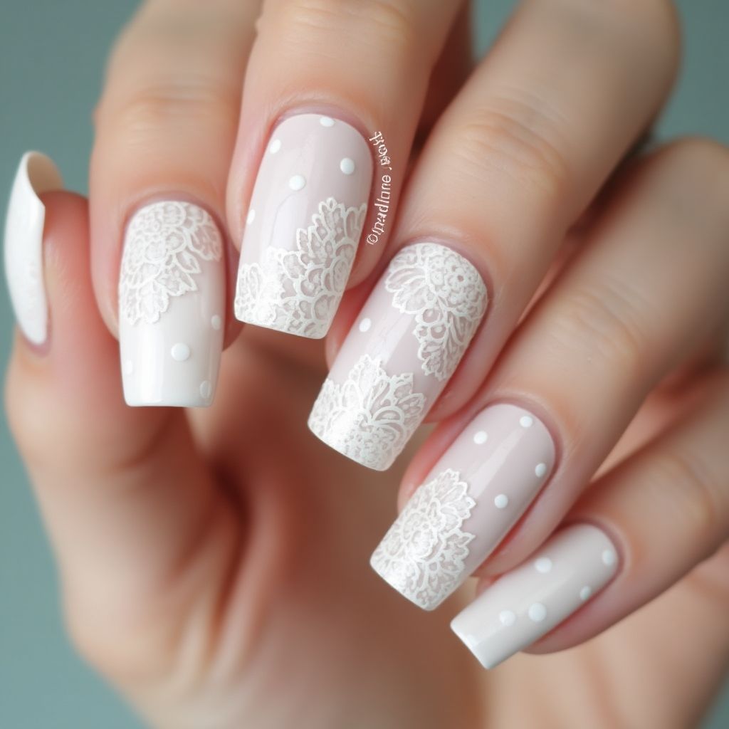 White Dotting Nail Design