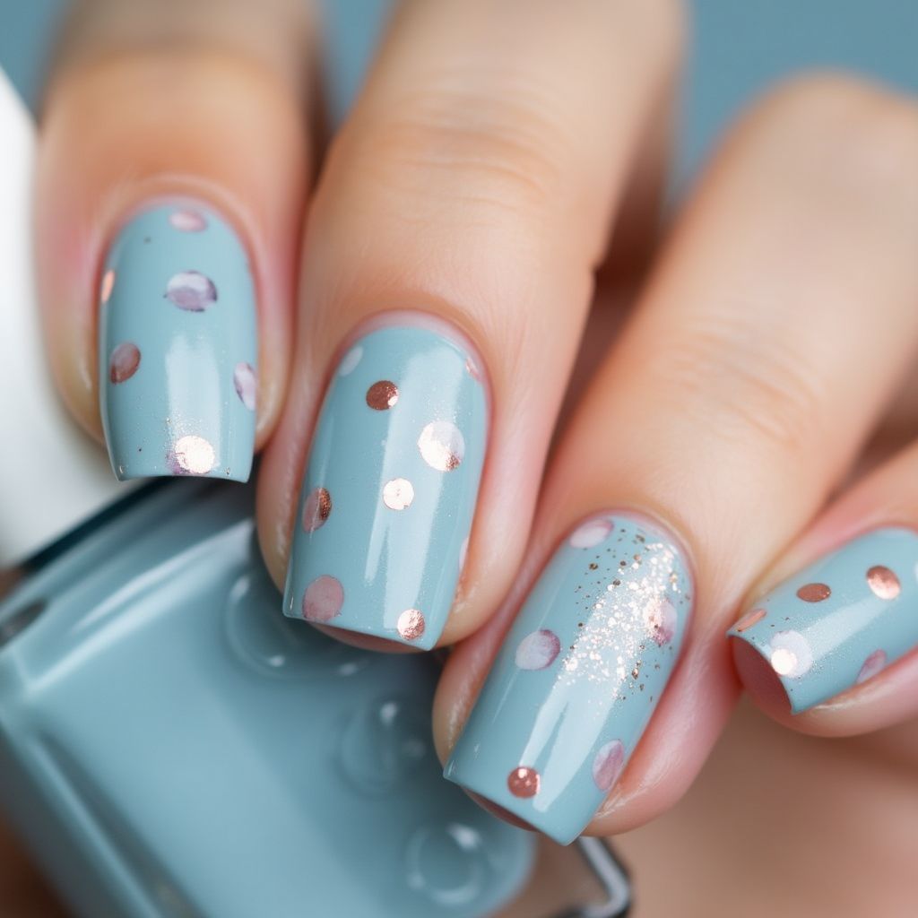 Pastel Blue Dotting Nail Design