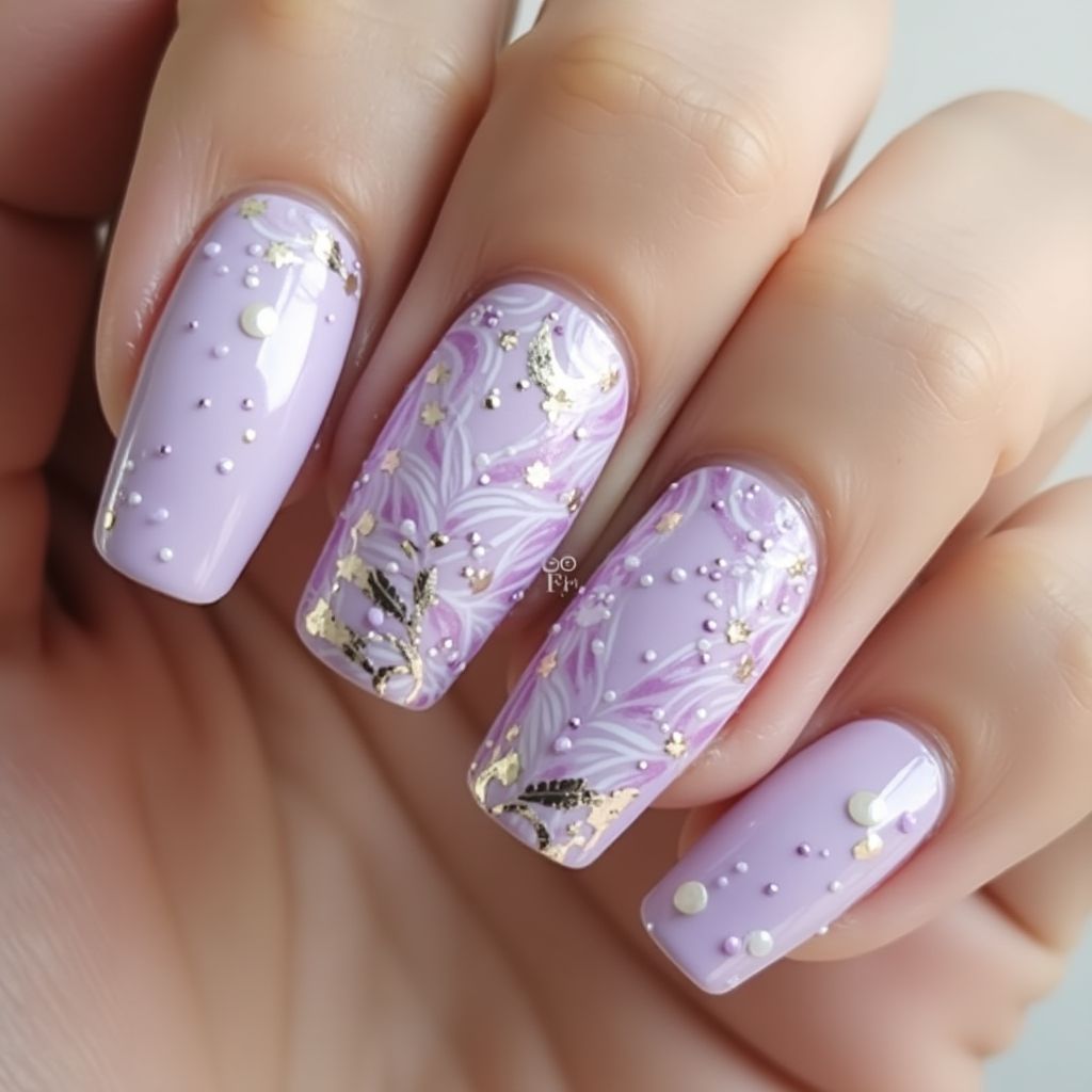Pastel Purple Freehand Art Nail Design