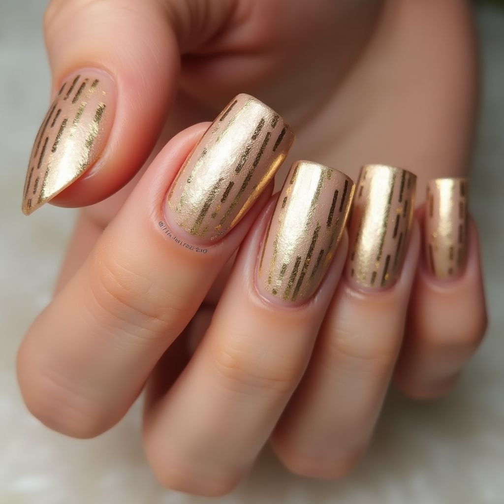 Gold Stripes And Lines Nail Design