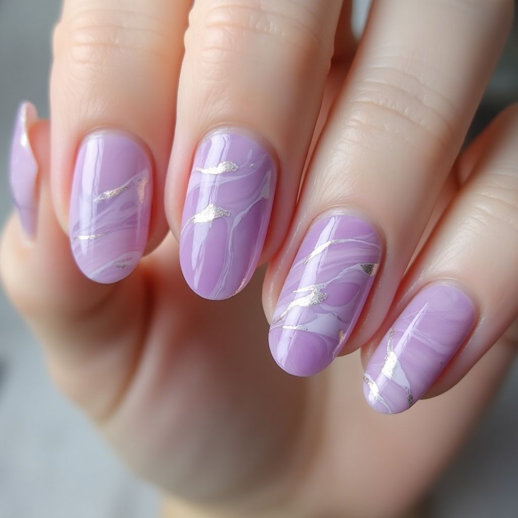 Pastel Purple Water Marbling Nail Design
