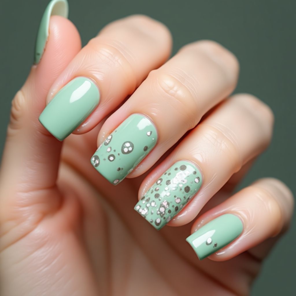 Mint Green Dotting Nail Design