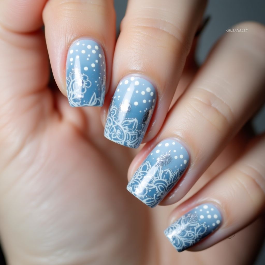 Pastel Blue Freehand Art Nail Design
