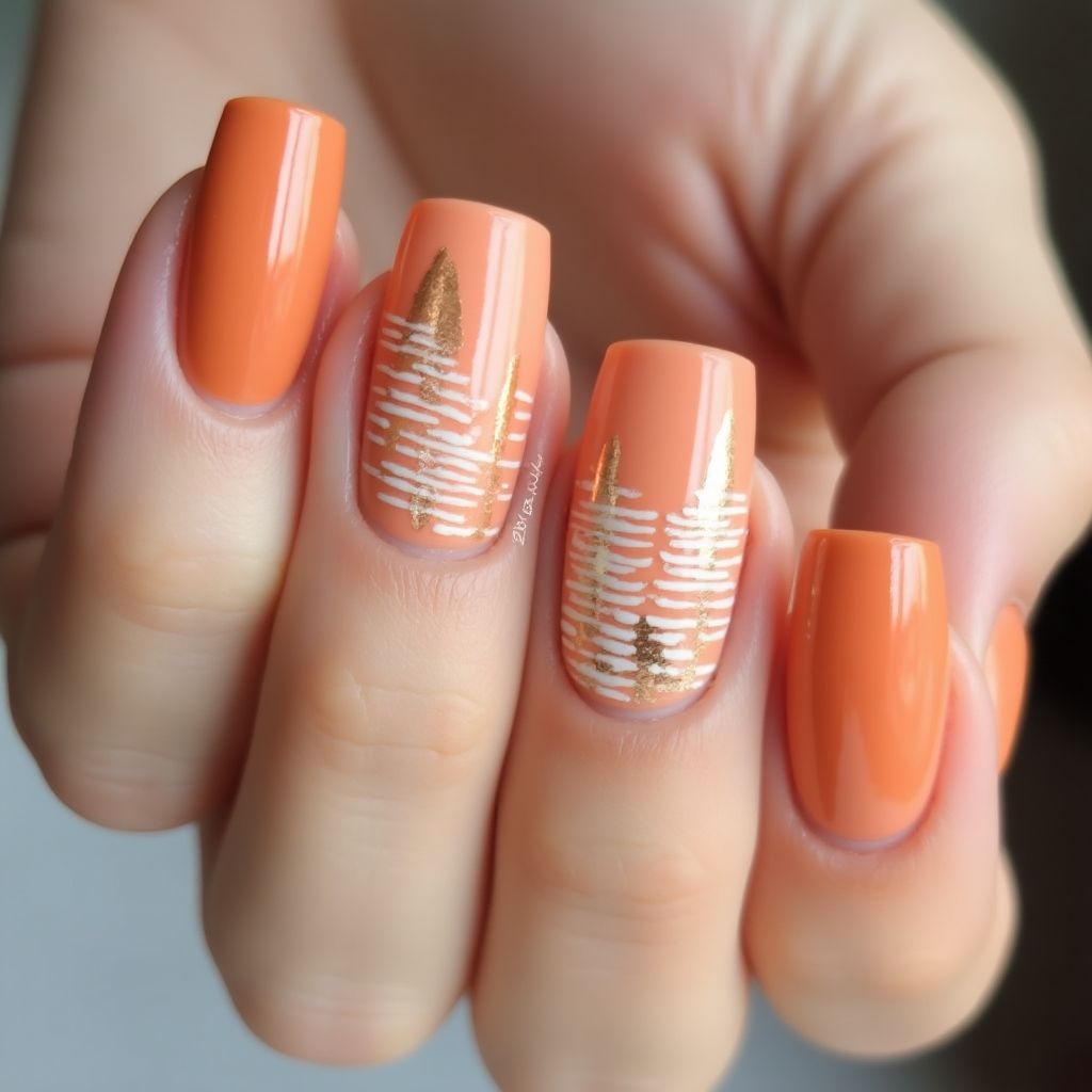 Peach Stripes And Lines Nail Design