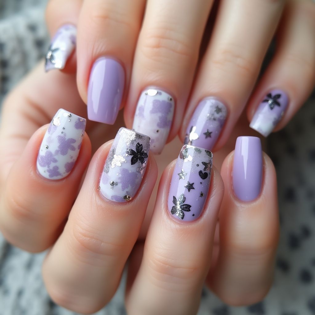 Lavender Freehand Art Nail Design