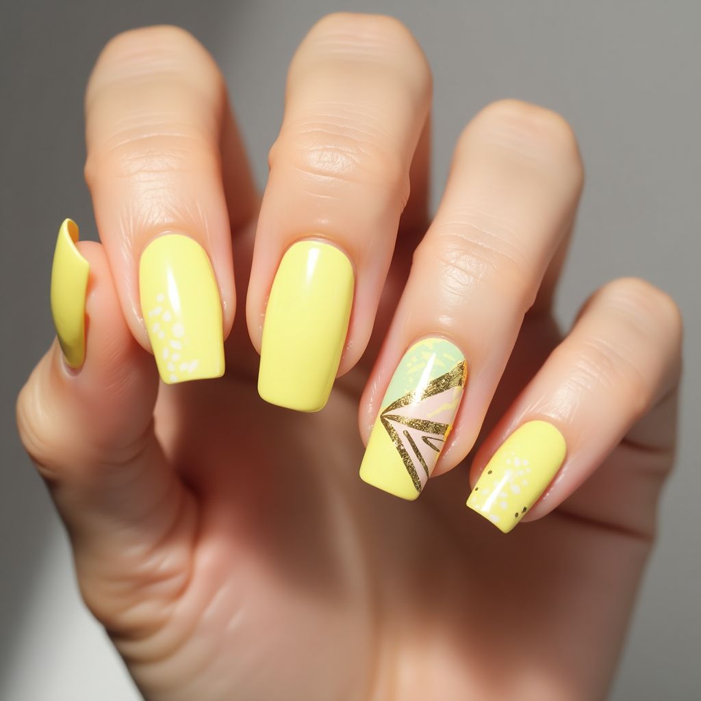 Pastel Yellow Stripes And Lines Nail Design