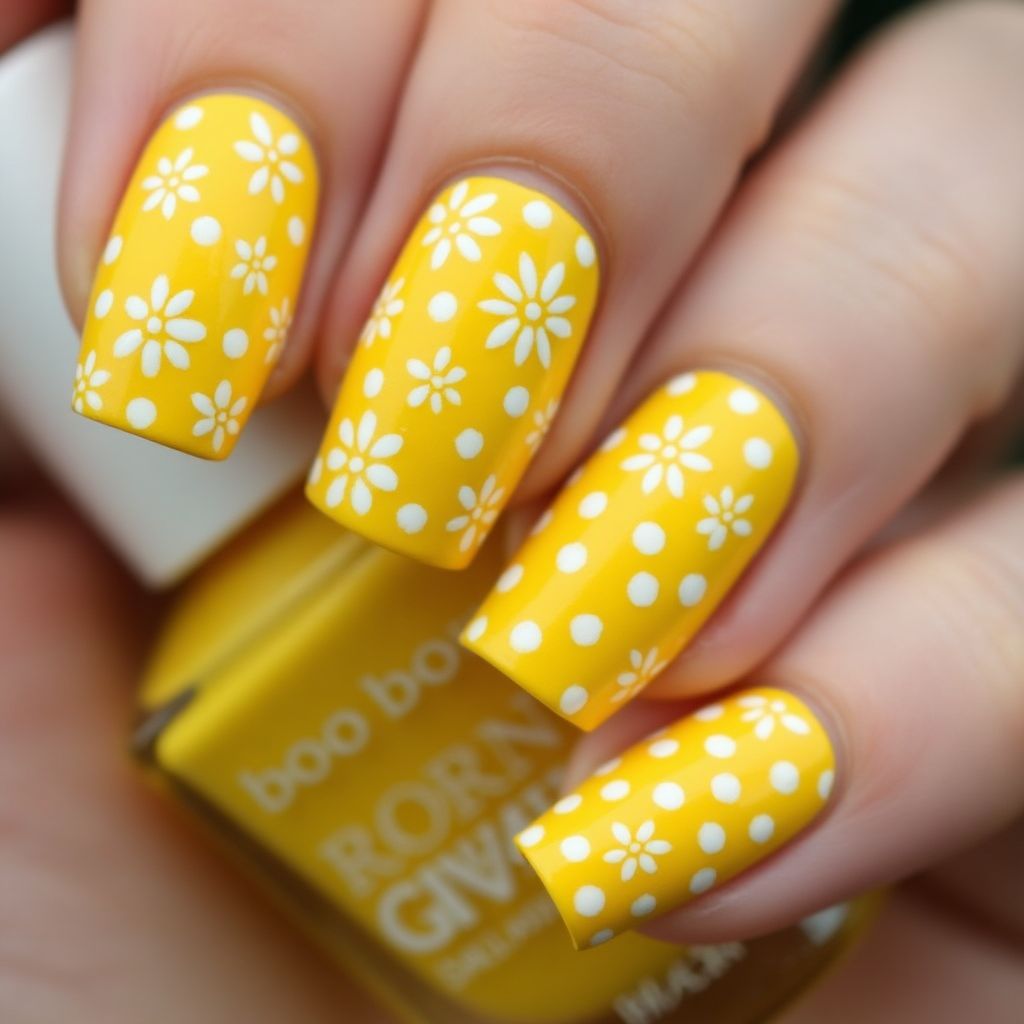 Yellow Dotting Nail Design
