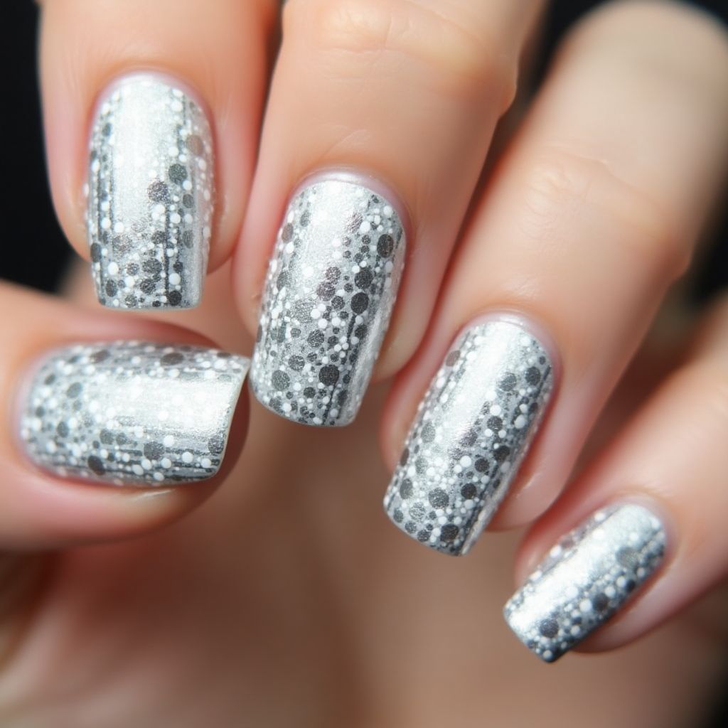 Silver Dotting Nail Design