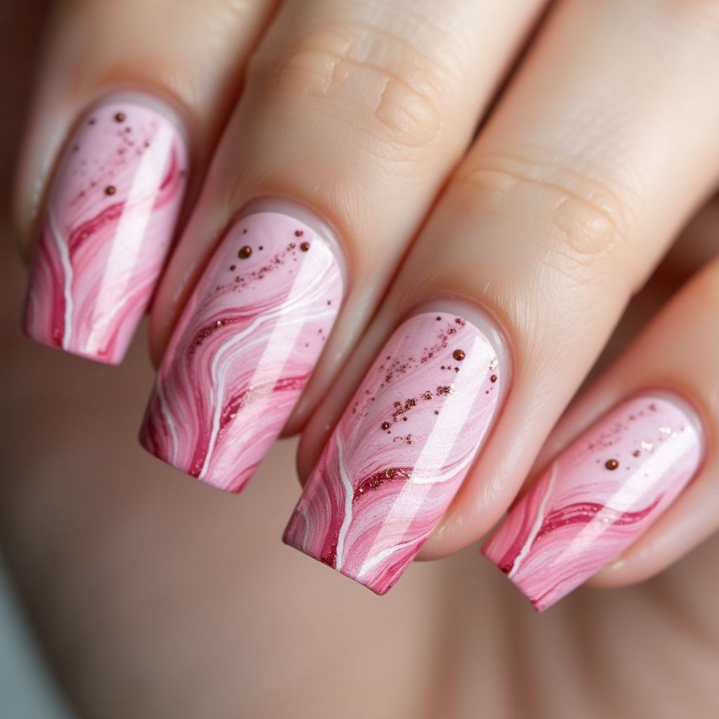Pink Water Marbling Nail Design