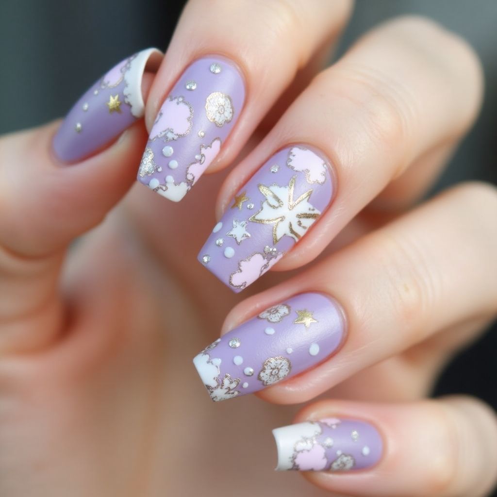Lavender Freehand Art Nail Design