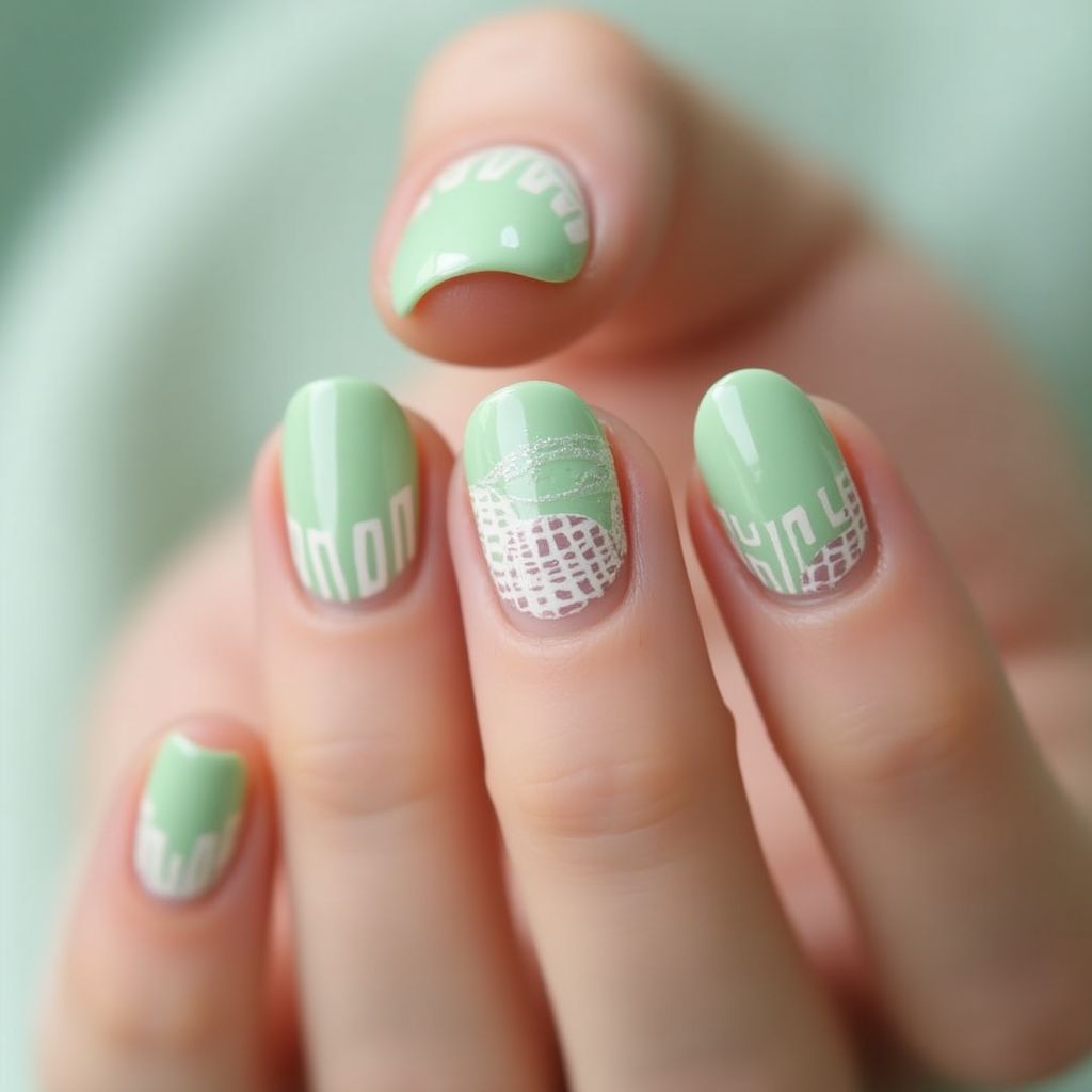 Pastel Green Stripes And Lines Nail Design