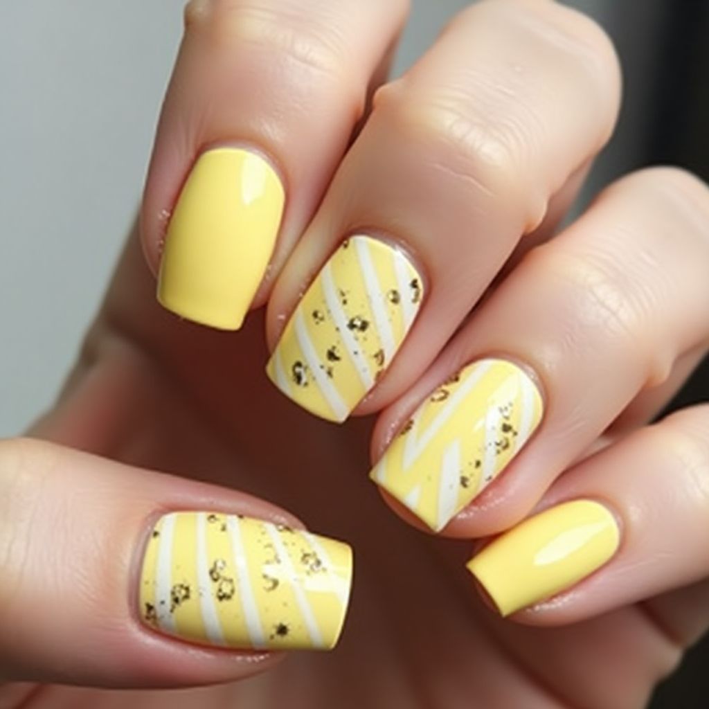 Pastel Yellow Stripes And Lines Nail Design