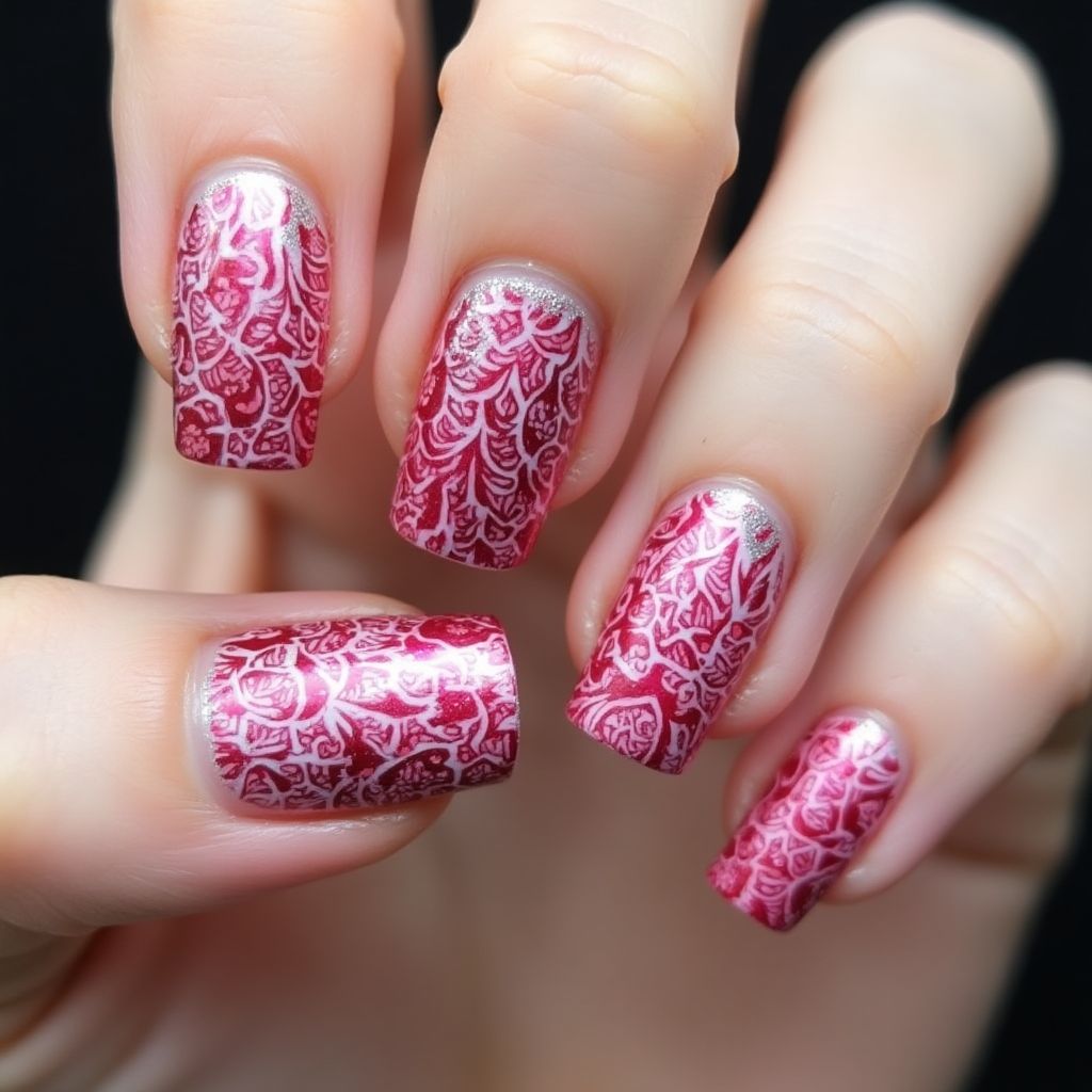 Fuchsia Freehand Art Nail Design