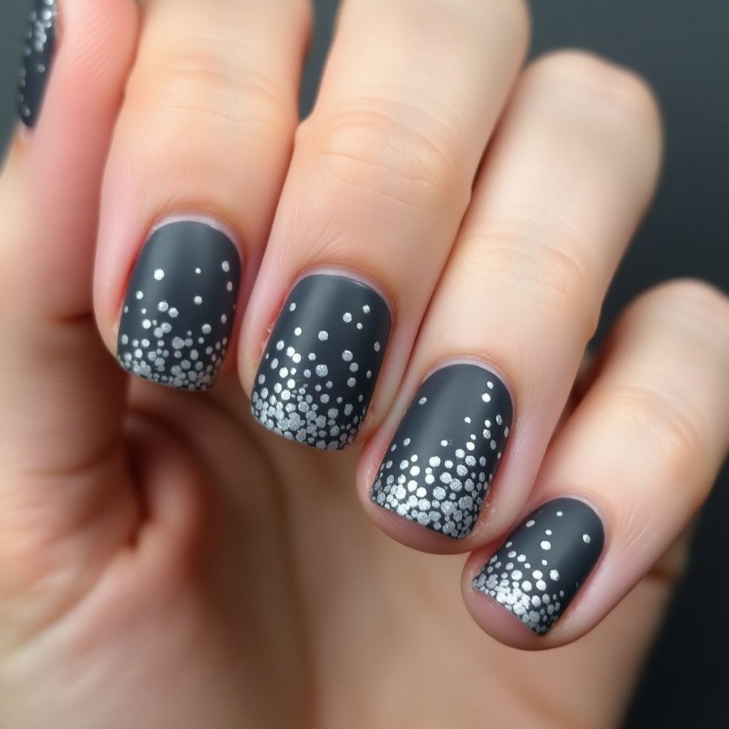 Charcoal Gray Dotting Nail Design