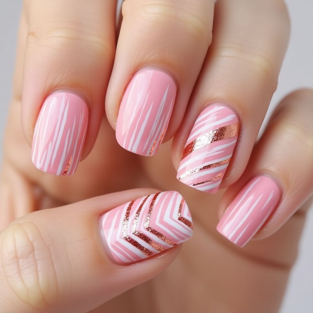 Pink Stripes And Lines Nail Design