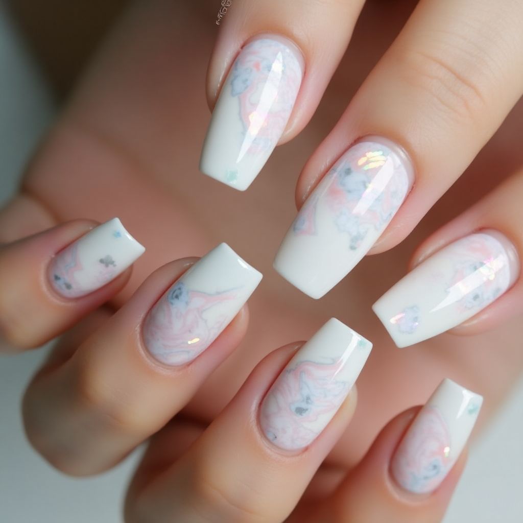 White Water Marbling Nail Design