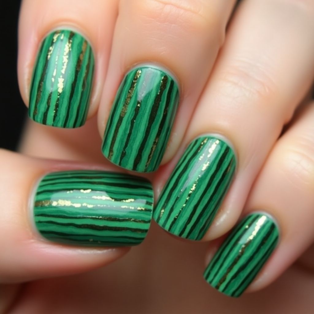 Green Stripes And Lines Nail Design