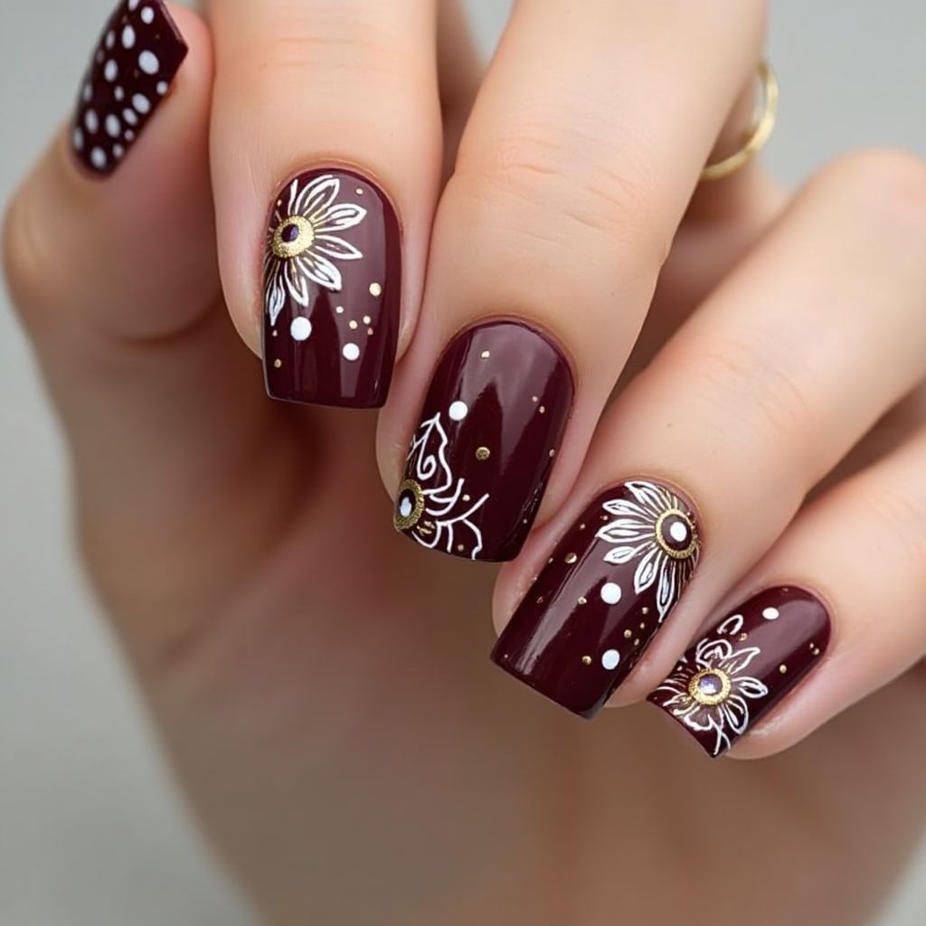 Wine Dotting Nail Design