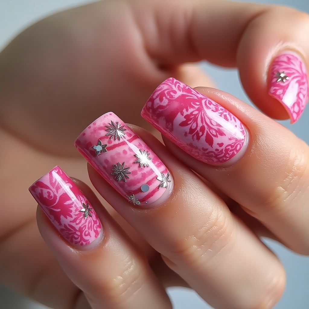 Hot Pink Freehand Art Nail Design