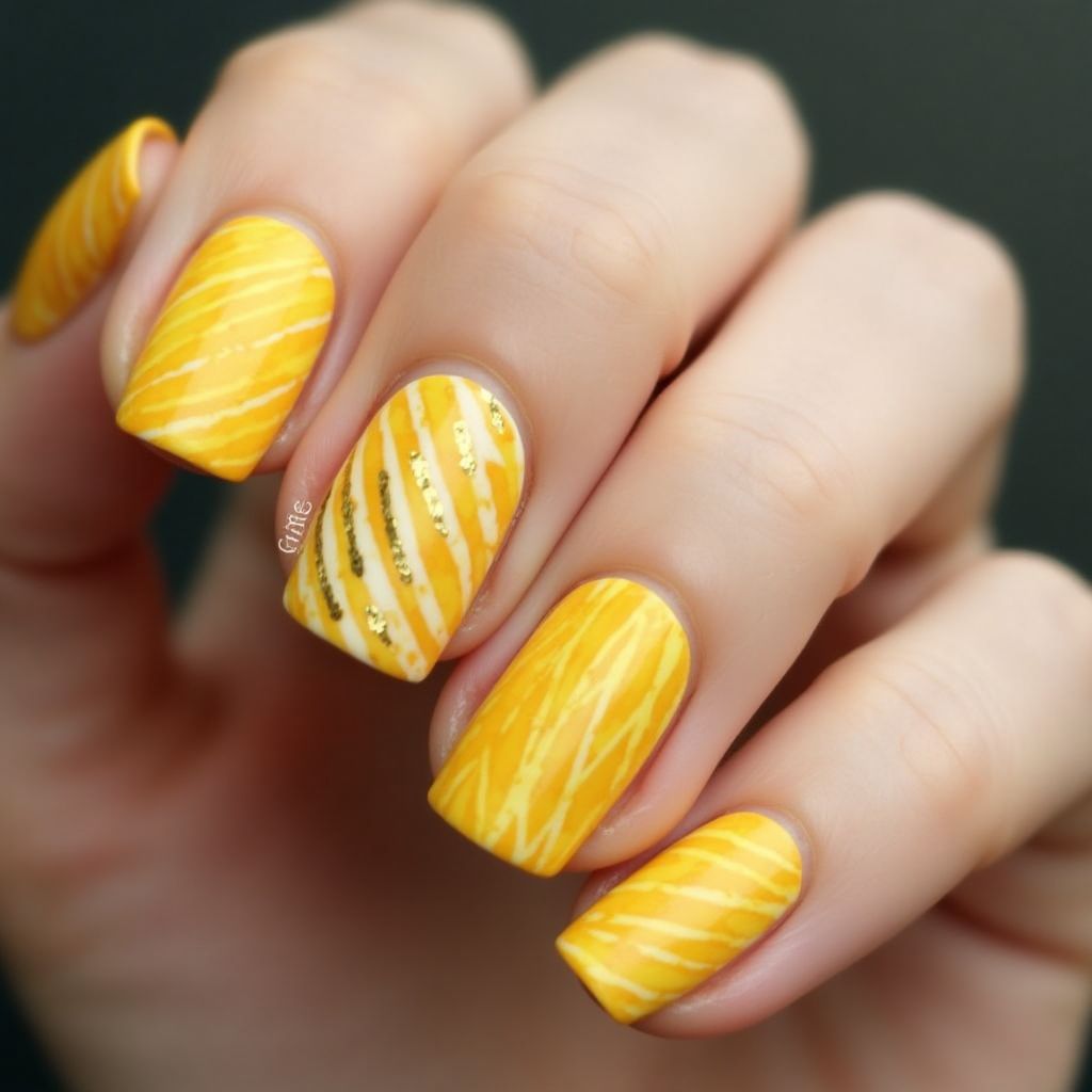Yellow Stripes And Lines Nail Design